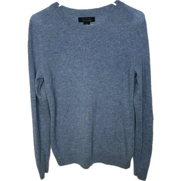 TAHARI Women’s 2-ply Cashmere Sweater Crew Neck Blue L - Picture 1 of 8